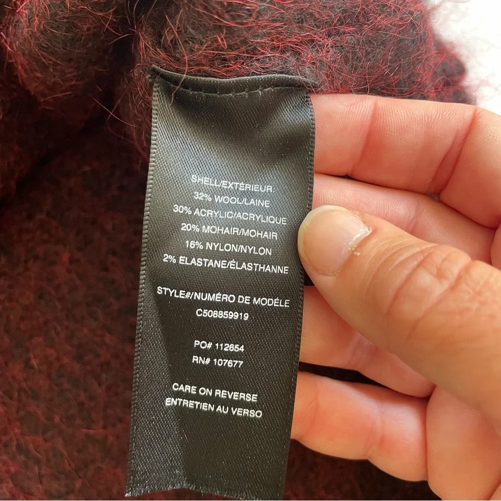 Alice + Olivia Gavin Cowl-Neck Pullover Fuzzy Wool Sweater – Maroon Red Small - Picture 11 of 14